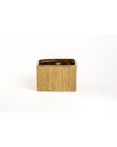 6" Gold Etch Low Cube Vase