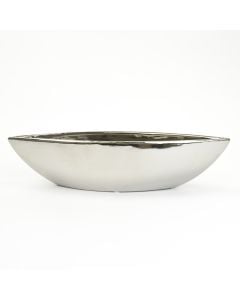 14 Inch long Boat Shaped Ceramic Vase - Metallic Silver