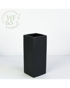 Modern Black Matte Ceramic Square Vase 12" Tall