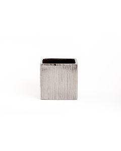 6" Silver Etched Ceramic Vase Cube