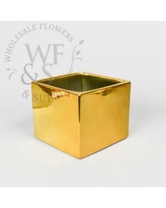 Gold Ceramic Square Vase 5"