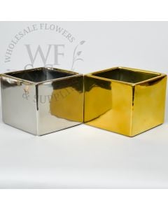 5" Silver & Gold Ceramic Cube Vases 