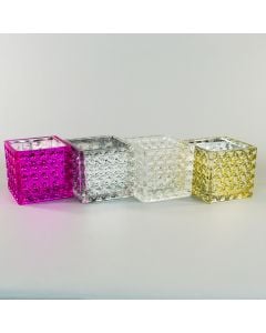 Square Glass Cube Vase, Dimple Effect 4-inches x 4-inches 2
