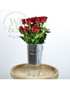 Galvanized Metal French Flower Buckets with red roses