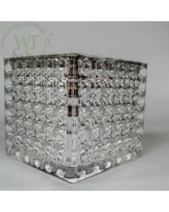 Square Silver Mirrored Glass Cube Vase Dimple Effect 5x5  corner