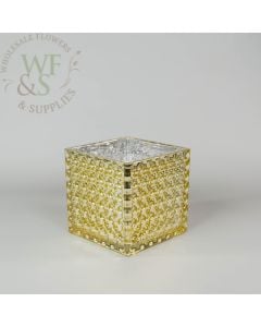 5" Gold Glass Cube Vase Dimple Effect 4