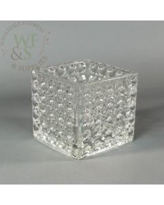 Square Clear Glass Cube Vase Dimple Effect 4x4