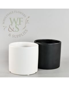 White and Black Cylinder Ceramic Vase 5" Tall 5.3" Diameter