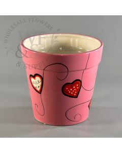 6" Pink Hearts of Love Ceramic Pot 