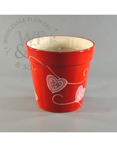 6" Red Hearts of Love Ceramic Pot