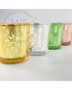 Mercury Glass Antique Finish Tapered Votive Candle Holders in Assorted Colors 2.4" Tall 2" Opening Pack of 6