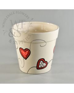 6"  White Hearts of Love Ceramic Pot 