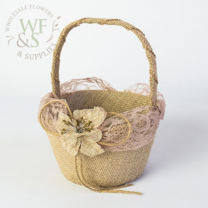 Vintage Burlap Girl Flower Basket - Wholesale Flowers and Supplies