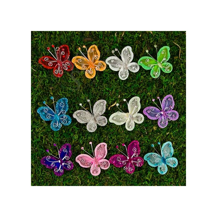 1 PACK OF 2 CLIP ON GLITTERY BUTTERFLIES 6 COLOURS TO CHOOSE FROM 