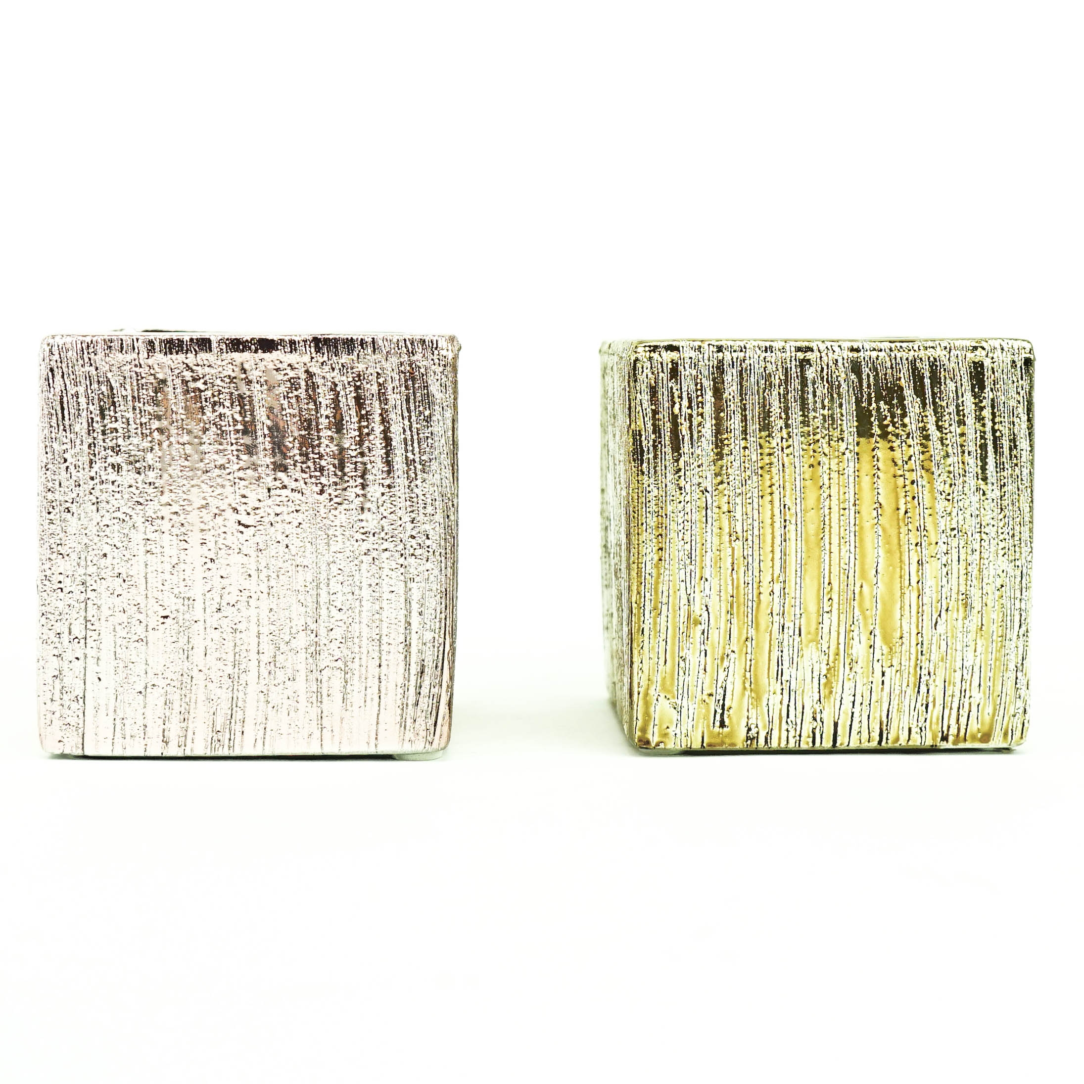 3" Etched Ceramic Cube Vase - Gold, Rose Gold