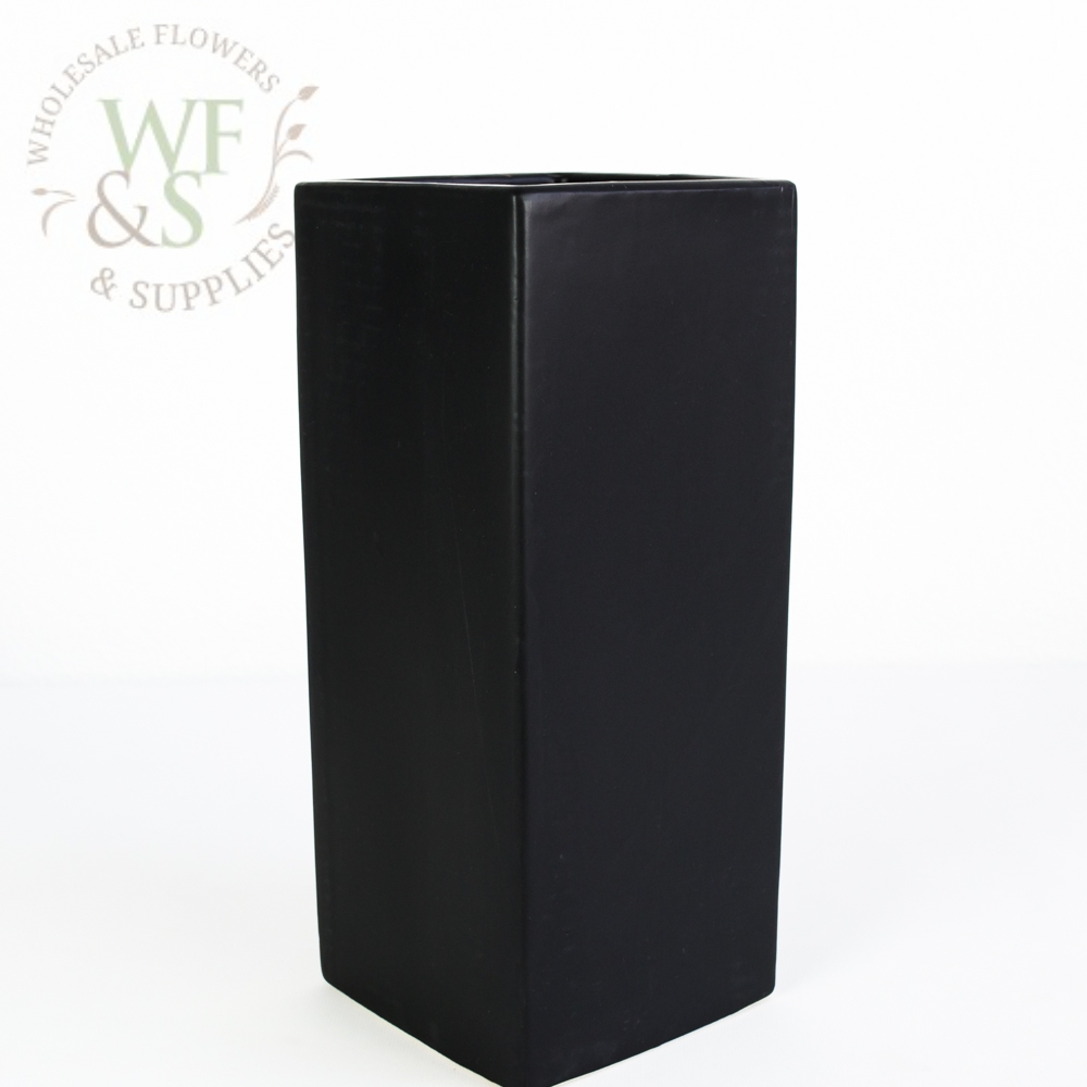 Modern Black Matte Ceramic Square Vase 12" Tall 2