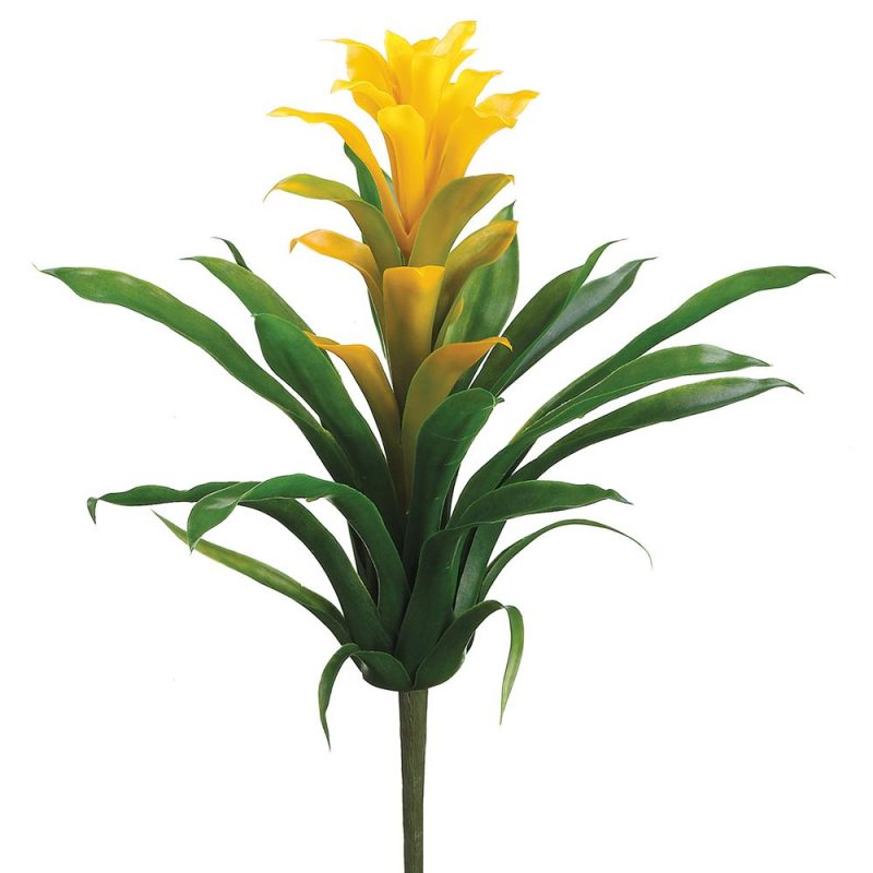 14″ Yellow Bromeliad Synthetic Plant Pick Wholesale Flowers and Supplies